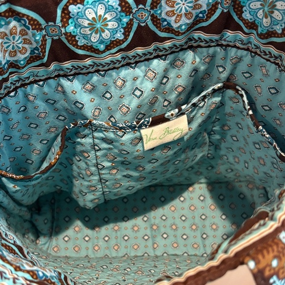 Vera Bradley Java Blue Brown and Blue Cotton Tote Bag with Tortoise Shell Toggle - Picture 4 of 7